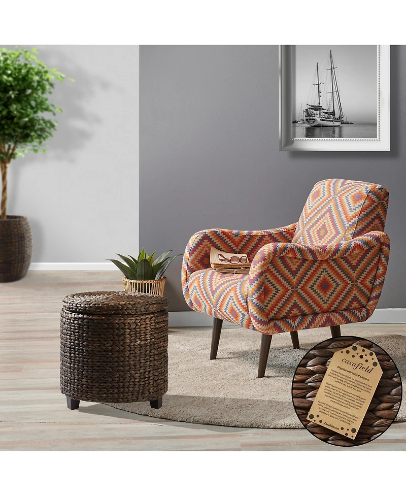 Casafield 17" Round Storage Ottoman with Lid - Natural, Handwoven Footstool for Living Room, Bedroom, Bathroom, Home Office