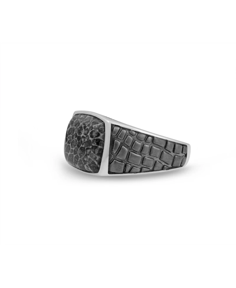 LuvMyJewelry Fossil Agate Gemstone Sterling Silver Men Signet Ring Black Rhodium