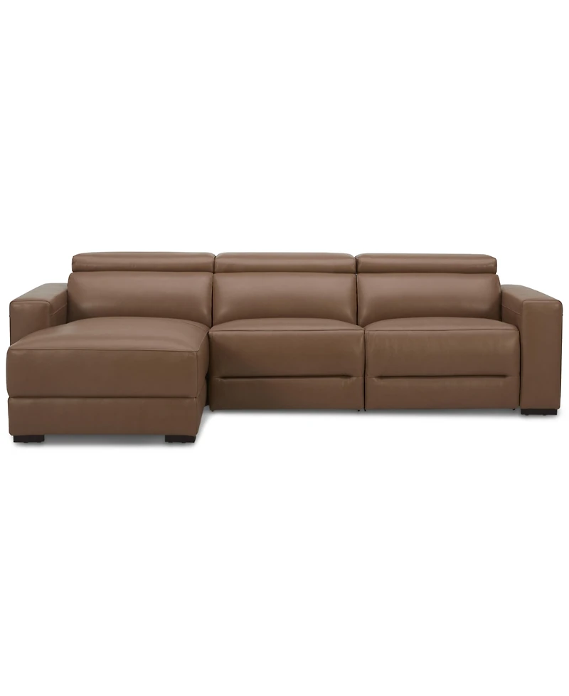 Nevio 115" 3-Pc. Leather Sectional with 2 Power Recliners, Headrests and Chaise, Created For Macy's