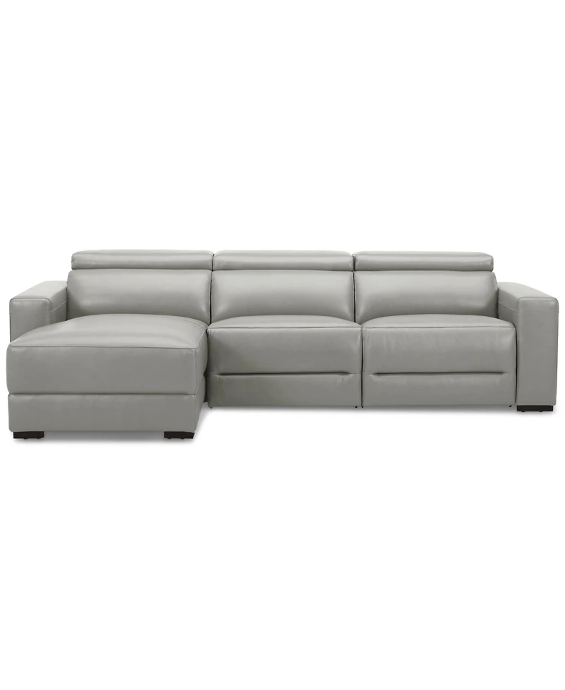 Nevio 115" 3-Pc. Leather Sectional with 2 Power Recliners, Headrests and Chaise, Created For Macy's