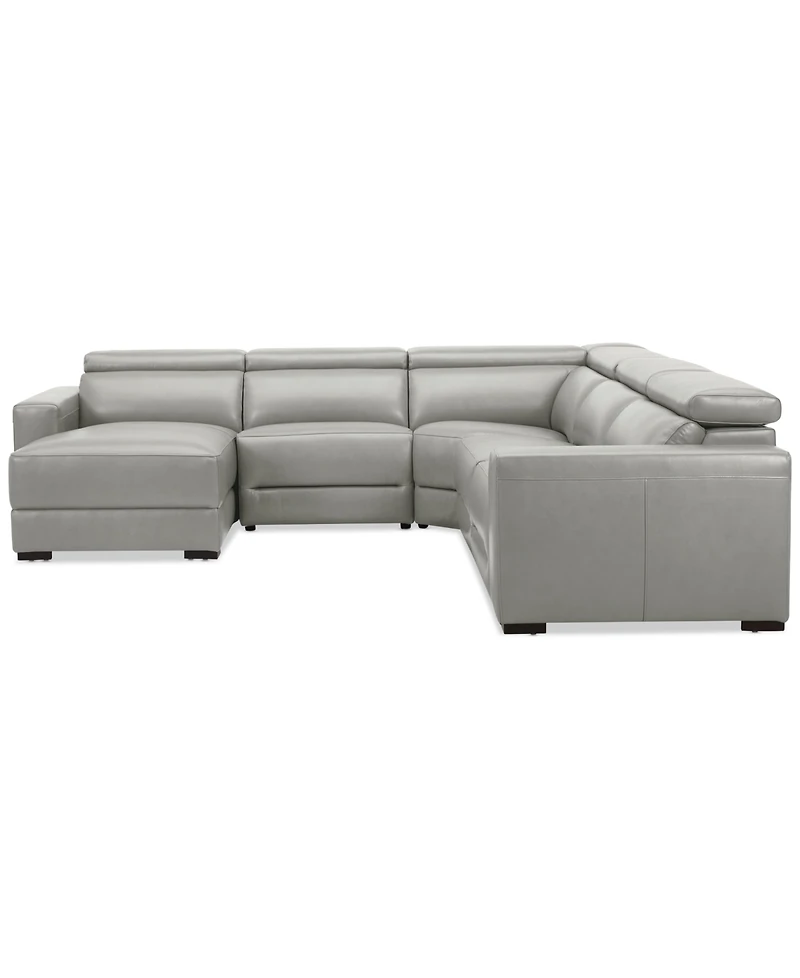 Nevio 124" 5-Pc. Leather Sectional with 1 Power Recliner, Headrests and Chaise, Created For Macy's
