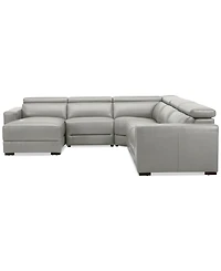 Nevio 124" 5-Pc. Leather Sectional with 1 Power Recliner, Headrests and Chaise, Created For Macy's