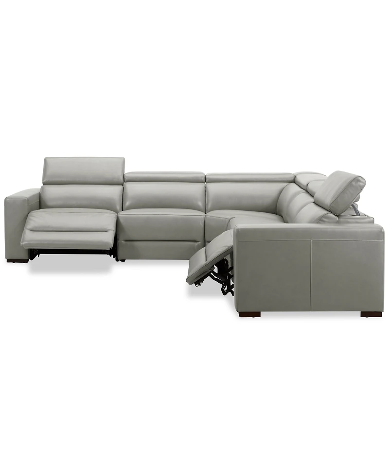 Nevio 124" 5-Pc. Leather Sectional with 2 Power Recliners and Headrests, Created For Macy's