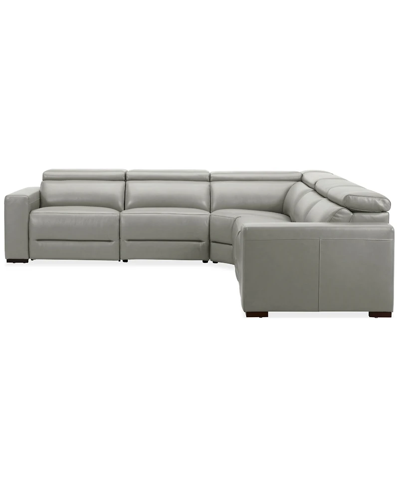 Nevio 124" 5-Pc. Leather Sectional with 3 Power Recliners and Headrests, Created For Macy's