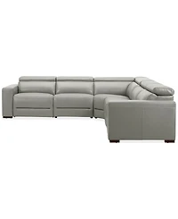 Nevio 124" 5-Pc. Leather Sectional with 3 Power Recliners and Headrests, Created For Macy's