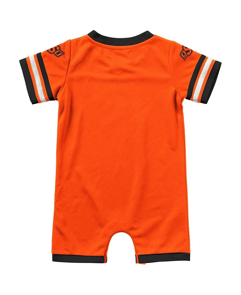 Newborn and Infant Boys Girls Colosseum Orange Oklahoma State Cowboys Bumpo Football Logo Romper