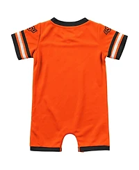 Newborn and Infant Boys Girls Colosseum Orange Oklahoma State Cowboys Bumpo Football Logo Romper