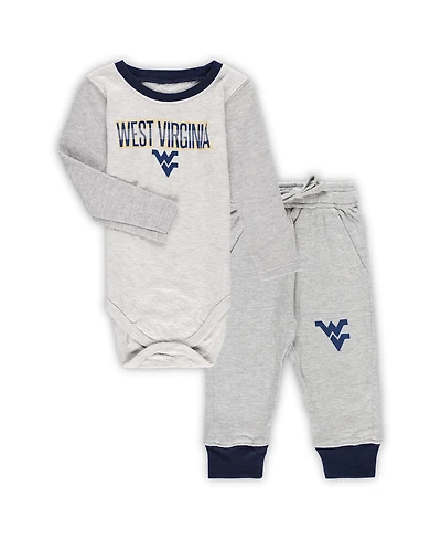 Infant Boys and Girls Wes & Willy Heather Gray West Virginia Mountaineers Jie Long Sleeve Bodysuit Pants Set