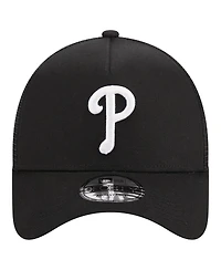 Men's New Era Black Philadelphia Phillies A-Frame 9FORTY Trucker Adjustable Hat