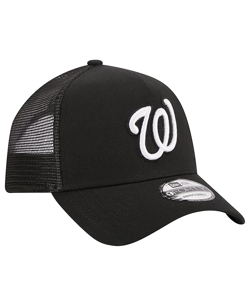 Men's New Era Black Washington Nationals A-Frame 9FORTY Trucker Adjustable Hat