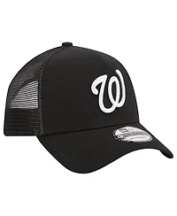 Men's New Era Black Washington Nationals A-Frame 9FORTY Trucker Adjustable Hat