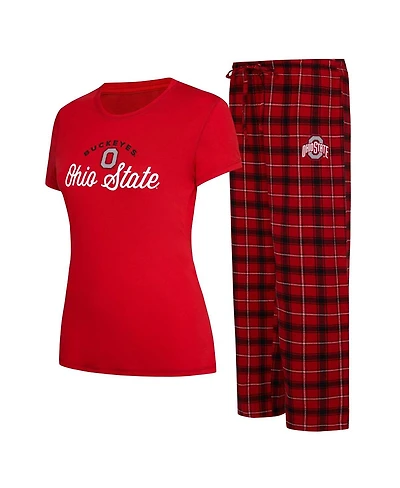 Women's Concepts Sport Scarlet, Black Ohio State Buckeyes Arctic T-shirt and Flannel Pants Sleep Set