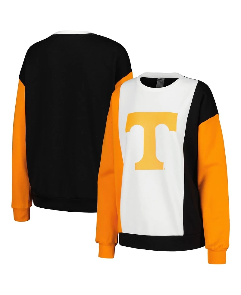 Women's Gameday Couture White, Black Tennessee Volunteers Vertical Color-Block Pullover Sweatshirt
