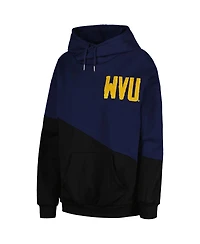 Women's Gameday Couture Navy, Black West Virginia Mountaineers Matchmaker Diagonal Cowl Pullover Hoodie