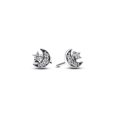 Pandora Cubic Zirconia Moon Star Stud Earrings