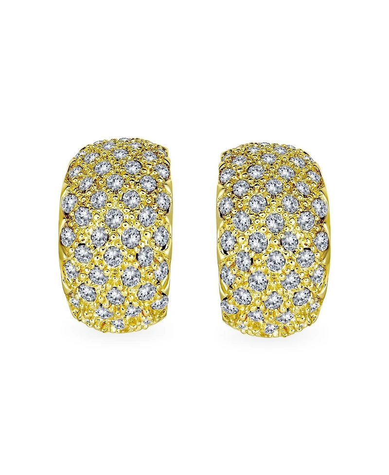 Bling Jewelry Fashion Pave Encrusted Crystal Wide Half Dome Clip On Earrings For Non Pierced Ears Yellow Gold Plated