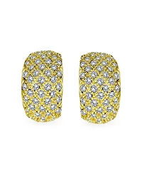 Bling Jewelry Fashion Pave Encrusted Crystal Wide Half Dome Clip On Earrings For Non Pierced Ears Yellow Gold Plated