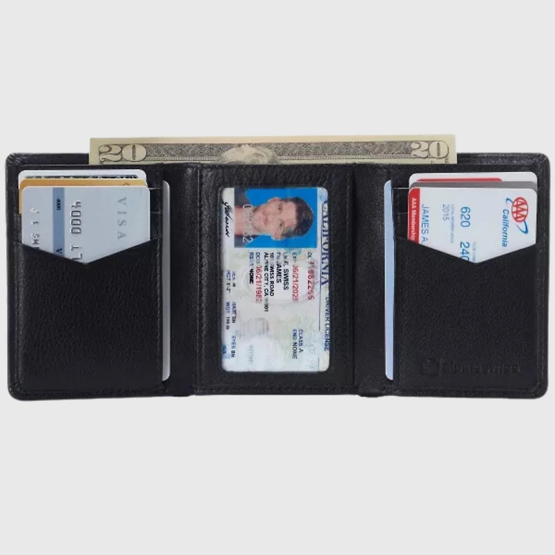 Alpine Swiss Mens Leon Trifold Wallet Rfid Safe Bifold Genuine Leather Id Window