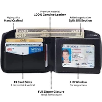 Alpine Swiss Men's Zipper Bifold Wallet for Men Women Rfid Protected Genuine Leather