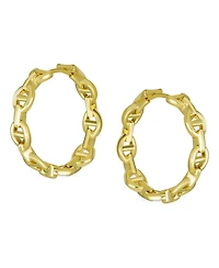 Bling Jewelry Classic Round Paper Clip Link Open Anchor Puff Mariner Chain Hoop Earrings Silver Gold Plated 1.25 Inch