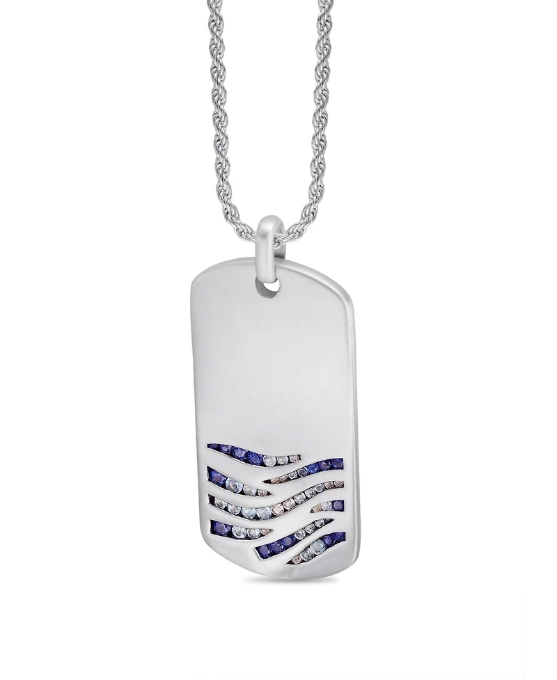 LuvMyJewelry Sterling Silver Deep Blue Sea Design Blue Sapphire, White Topaz Gemstone Tag Chain