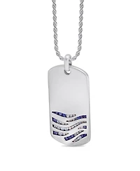LuvMyJewelry Sterling Silver Deep Blue Sea Design Blue Sapphire, White Topaz Gemstone Tag Chain
