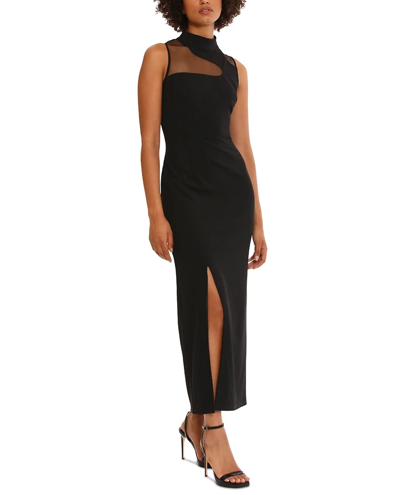 Donna Morgan Women's Mock-Neck Sleeveless Slit-Front Dress