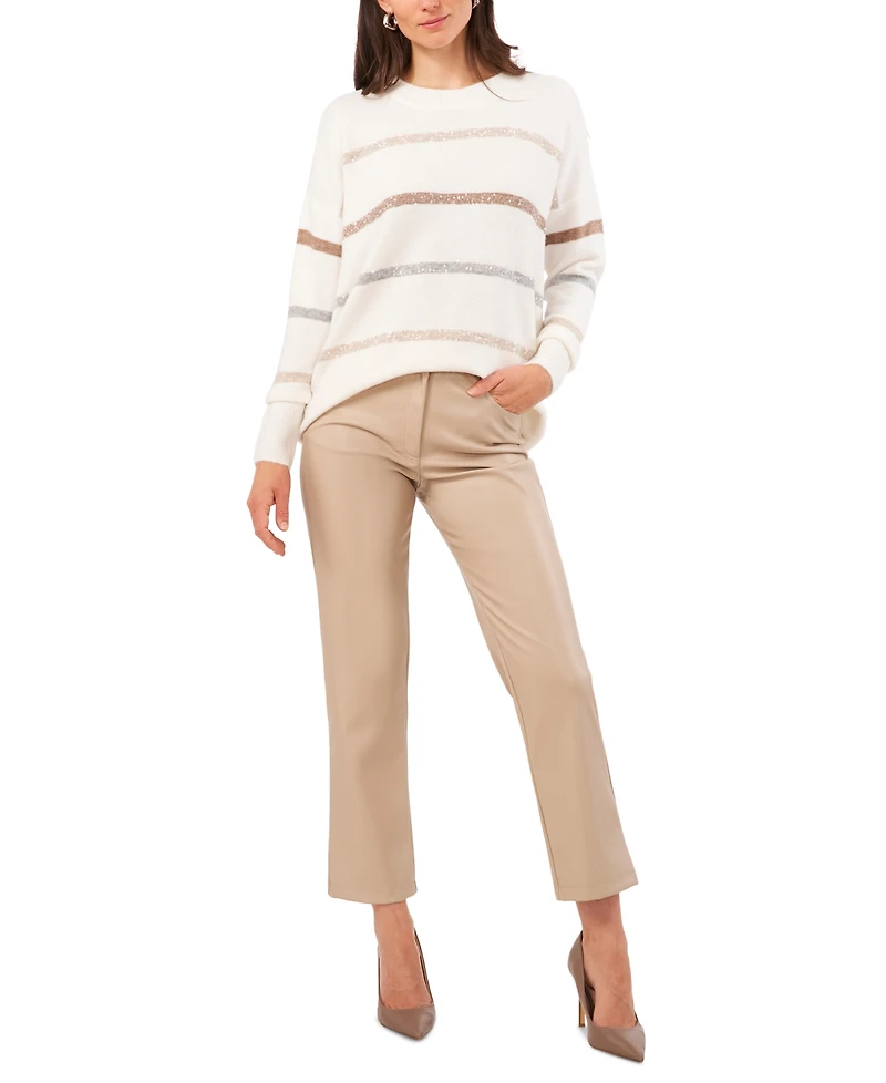 Vince Camuto Women's Crewneck Sequin-Stripe Sweater