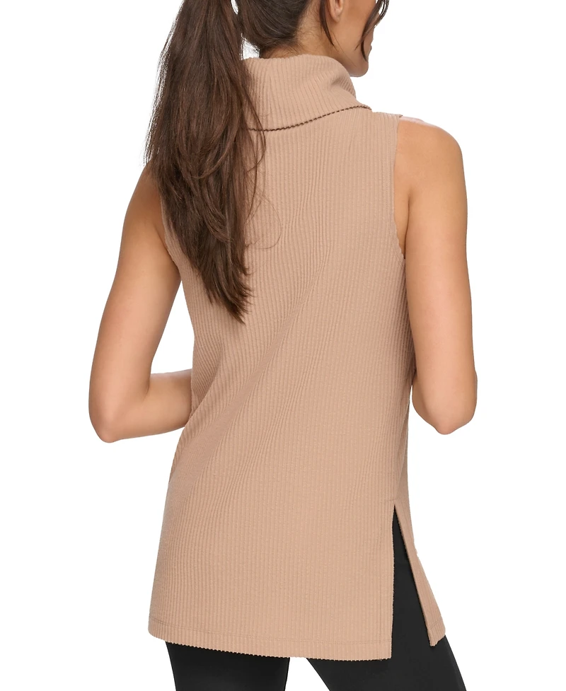 Andrew Marc Sport Women's Brushed Rib Sleeveless Turtleneck Tunic with Side Vents Top