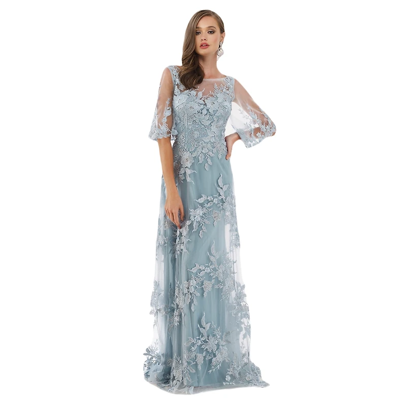 Lara Cape Sleeves A-line Lace Gown