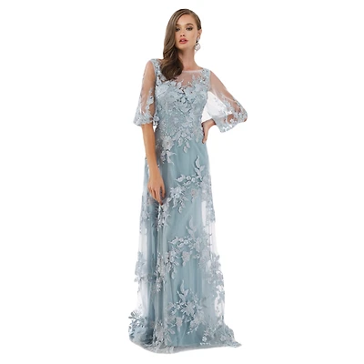 Lara Cape Sleeves A-line Lace Gown