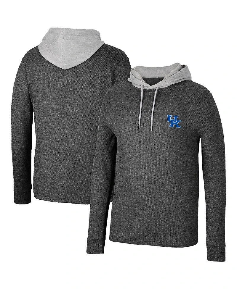 Men's Colosseum Black Kentucky Wildcats Ballot Waffle-Knit Thermal Long Sleeve Hoodie T-shirt