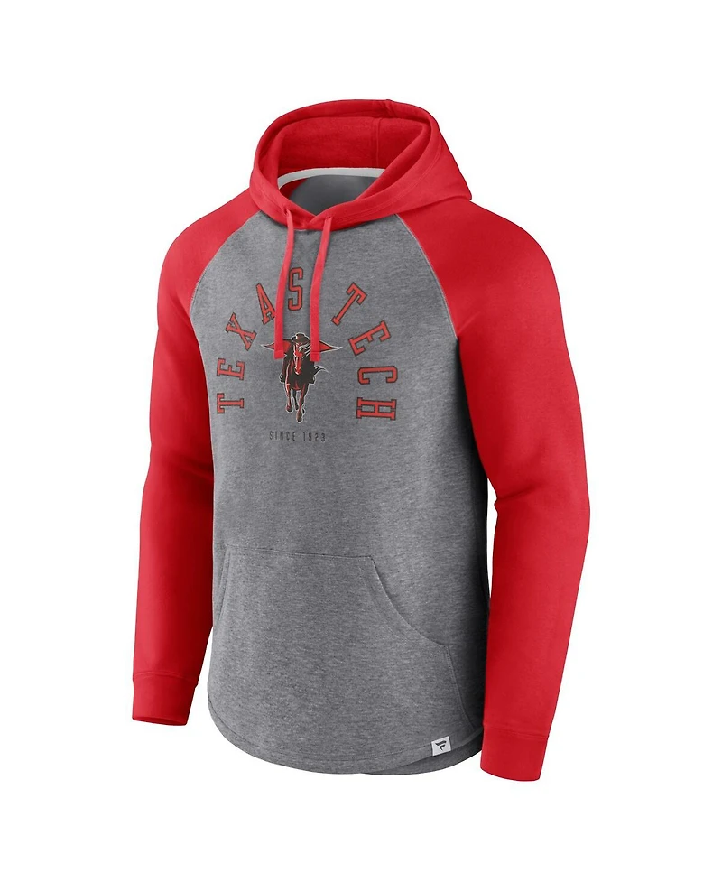 Men's Fanatics Red, Heather Gray Texas Tech Red Raiders Wrap Up Raglan Pullover Hoodie