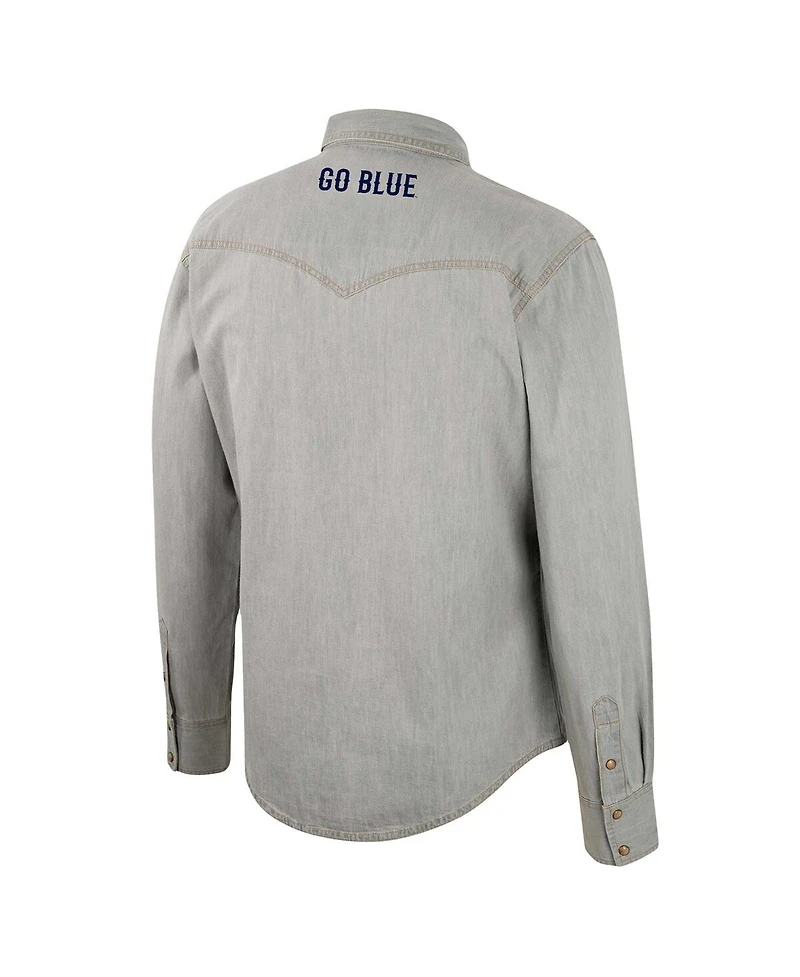 Men's Colosseum x Wrangler Gray Michigan Wolverines Cowboy Cut Western Full-Snap Long Sleeve Shirt