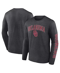 Men's Fanatics Heather Charcoal Oklahoma Sooners Distressed Arch Over Logo Long Sleeve T-shirt