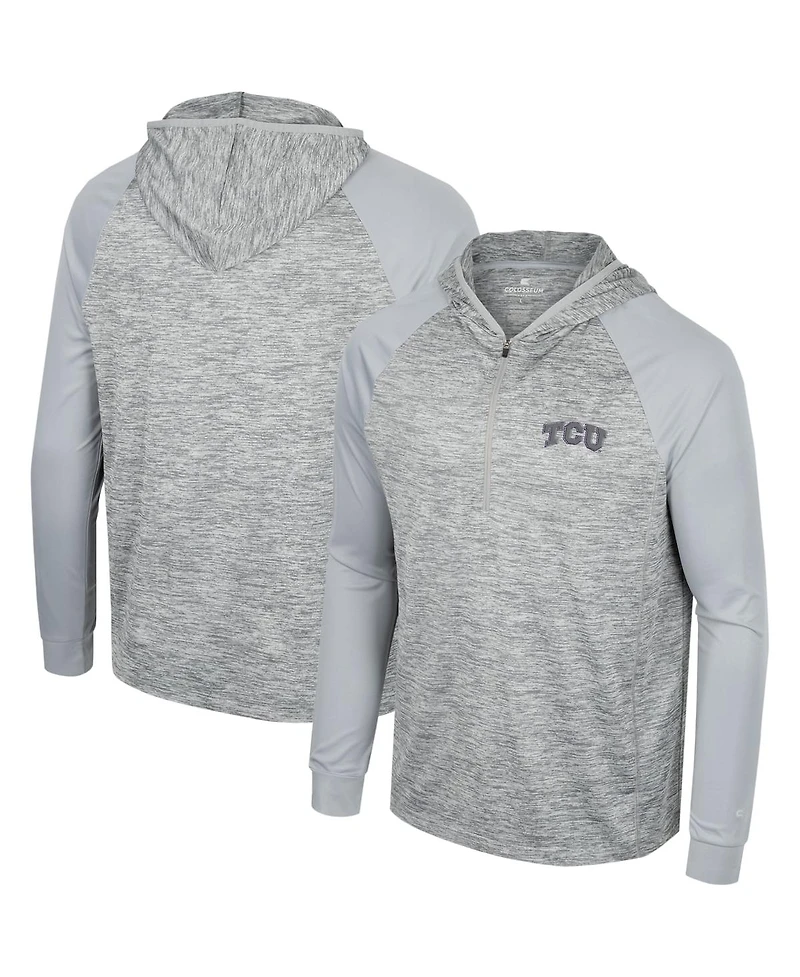 Men's Colosseum Gray Tcu Horned Frogs Cybernetic Raglan Quarter-Zip Hooded Top