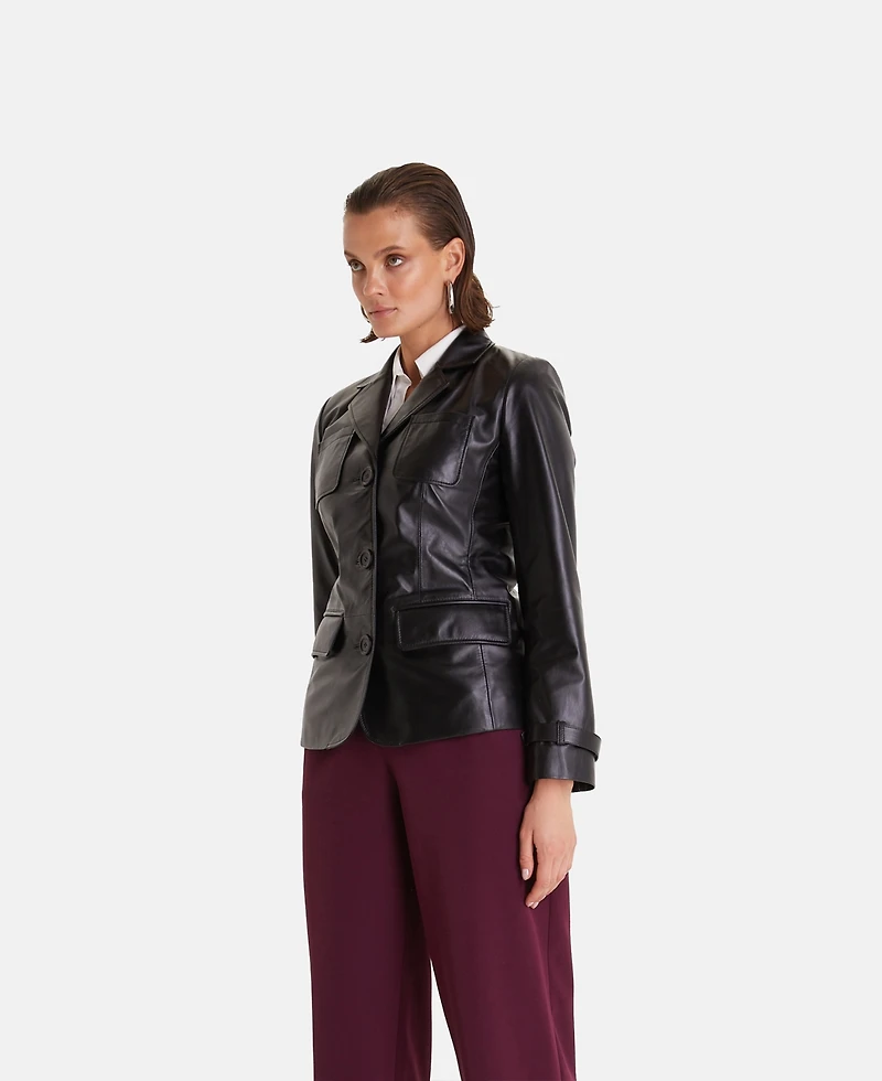 Furniq Uk Women's Genuine Leather Jacket Safari Black