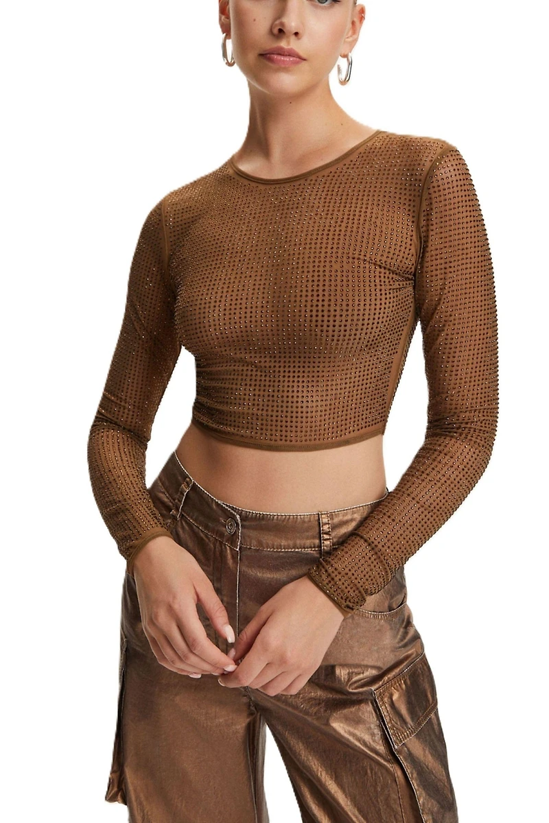Nocturne Women's Embellished Tulle Crop Top