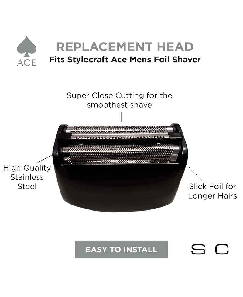 StyleCraft Professional Replacement Ace Foil Shaver Stainless Steel Foil Head Compatible with Ace Shaver