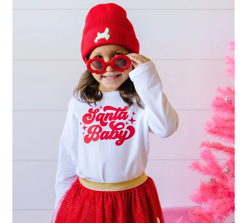 Sweet Wink Toddler Girls Santa Red Christmas Long Sleeve Shirt