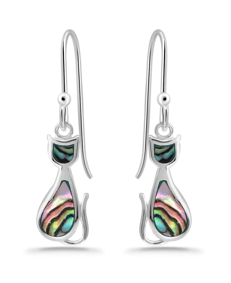 Macy's Abalone Inlay Cat Fishhook Earrings