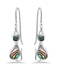 Macy's Abalone Inlay Cat Fishhook Earrings