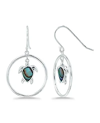 Macy's Abalone Inlay Turtle Circle Fishhook Drop Earrings