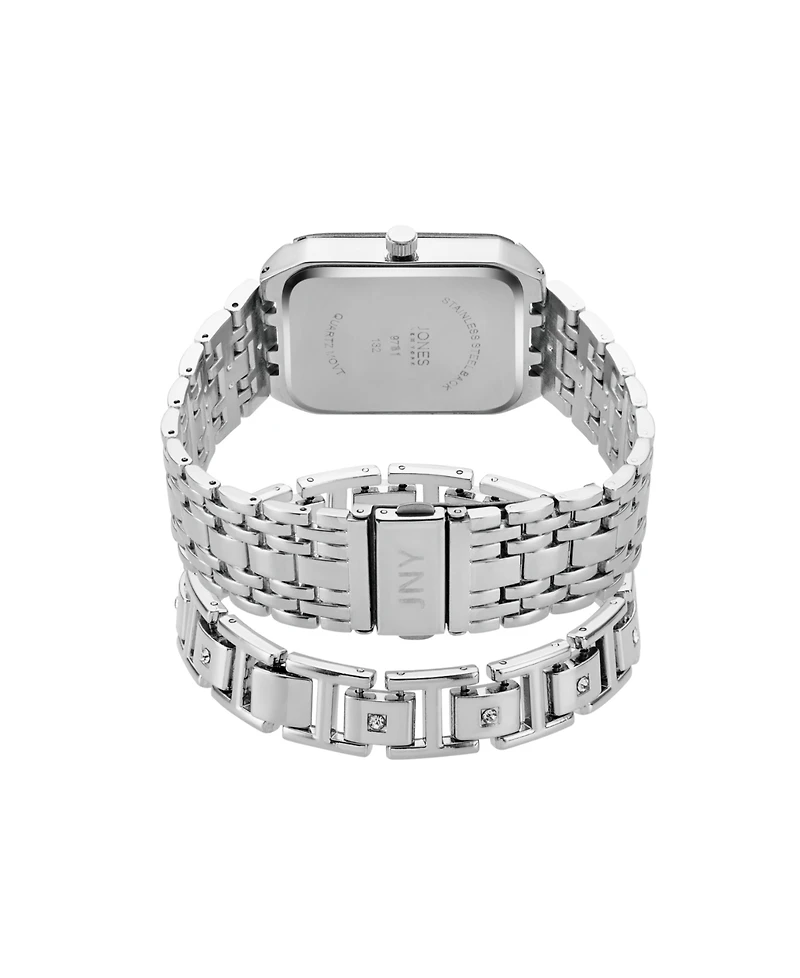 Jones New York Men's Analog Shiny Silver-Tone Metal Watch 31mm Bracelet Gift Set