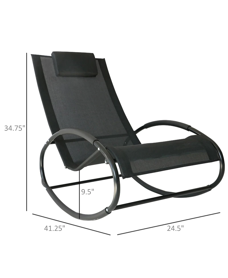 Outsunny Patio Rocking Lounge Chair Orbital Zero Gravity Seat Pool Chaise w/ Pillow Black