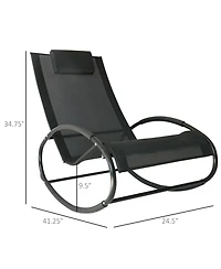 Outsunny Patio Rocking Lounge Chair Orbital Zero Gravity Seat Pool Chaise w/ Pillow Black