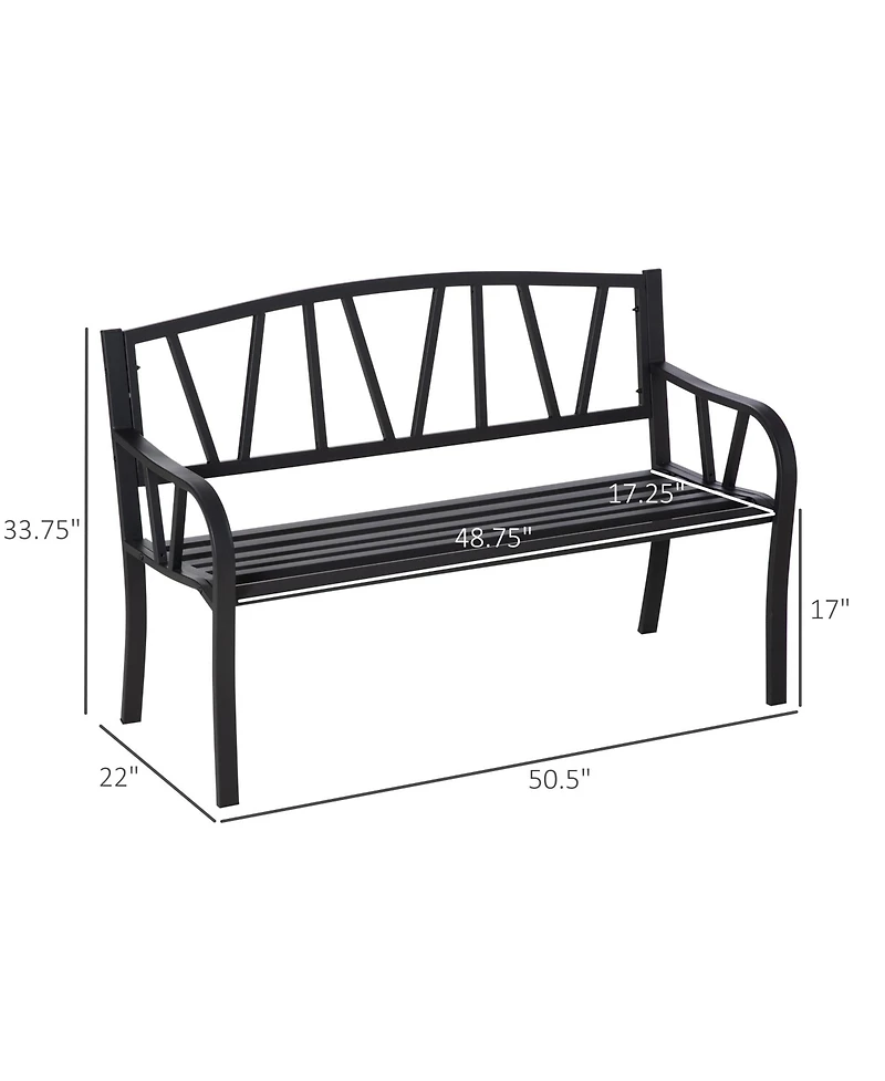 Outsunny Metal Garden Bench for 2 with Armrests, Backrest,