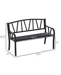 Outsunny Metal Garden Bench for 2 with Armrests, Backrest,