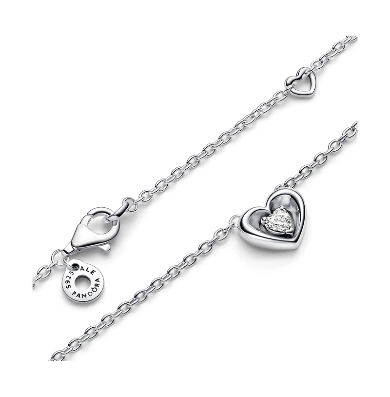 Pandora Moments Sterling Silver Radiant Heart Floating Cubic Zirconia Stone Pendant Collier Necklace