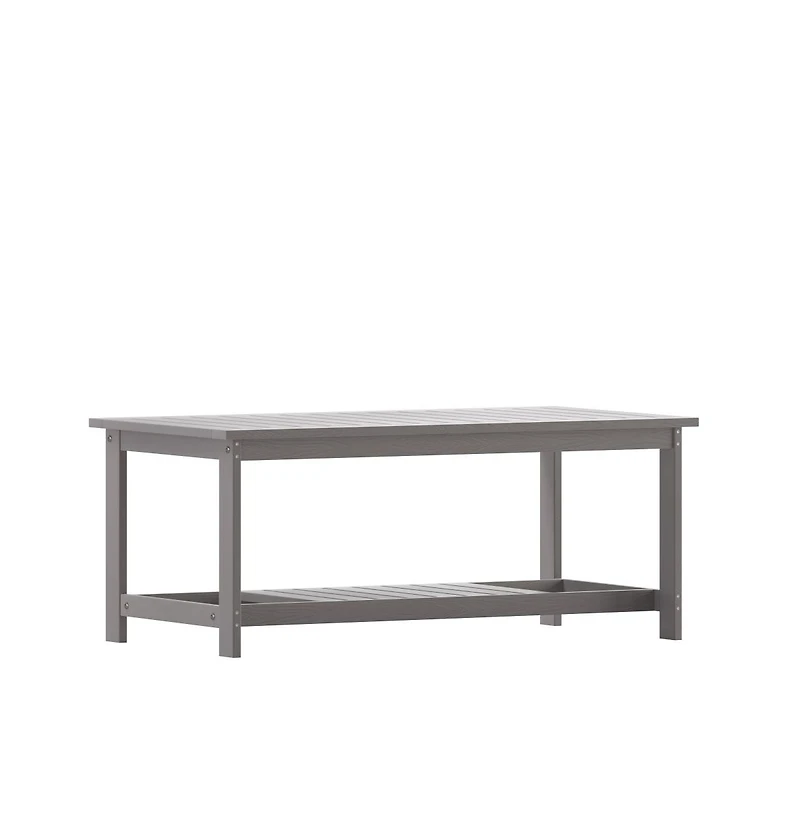 Riviera All-Weather Poly Resin Wood Two Tiered Adirondack Slatted Coffee Conversation Table